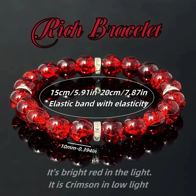 Natural stone beads 10mm red glass elastic rope beaded bracelet for men and women