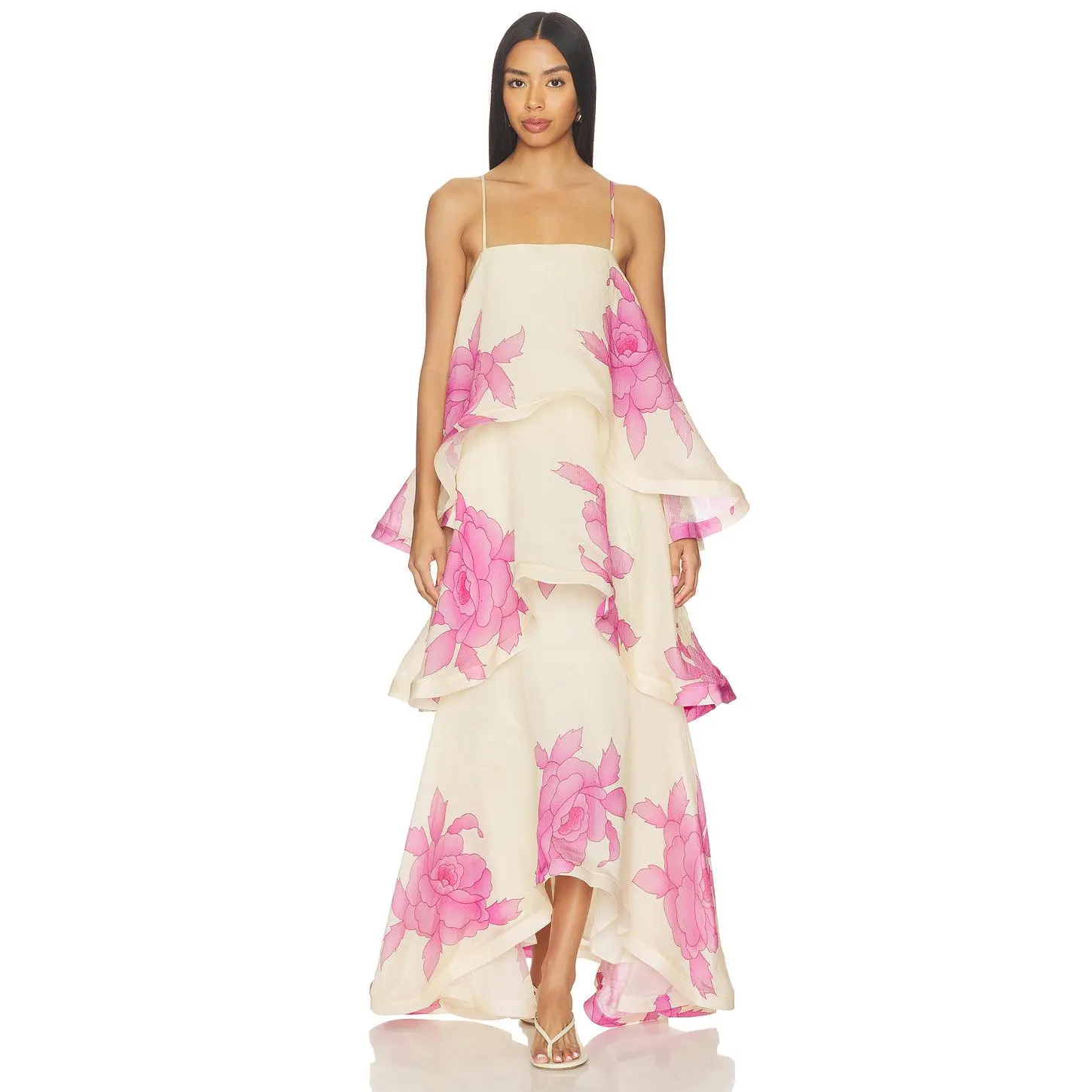 ELLIATT Rova Tiered Gown in Cream & Pink
