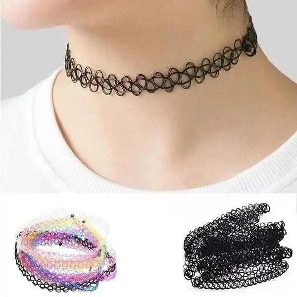 Delysia King Female 12-Set Gothic Punk Elastic Hollow Choker, Stretch Vintage Necklace, Fishline Tattoo Costume Jewelry