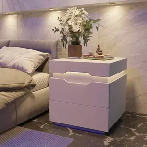 Nightstand with Charging Station, RGB LED Light Bedside Table, Side Table with Plug Outlets & 2 USB Ports, 20 Color Changing Ambient Light, 2 Drawers Nightstand with Hidden Top Storage Space for Bedroom Home Decor