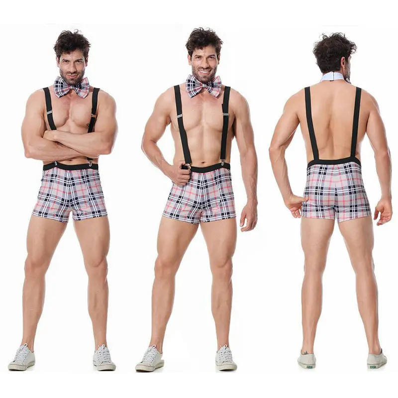 Men's Traditional Bavarian Lederhosen Costume - Festive Menswear with Embroidery, Bavarian Pattern, Adjustable Straps, Matching Bowknot, Breathable Rayon, Secure-Fit Buttons, 82303 Bowknot Neck Ring + Suspender Pants, Masculine Cut for Oktoberfest Cosplay