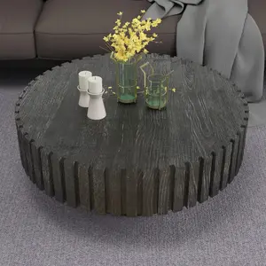 Round Coffee Table for Living Room, 31.5" Circle Wood Center Table with Pedestal for Apartment, Easy Assembly, Black