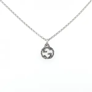 Pre-owned GUCCI Brass Small Leather Goods Interlocking G 925 Silver Necklace