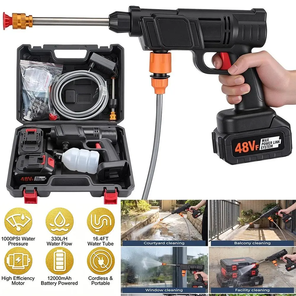 Wireless High-Pressure Electric Water Gun Car Wash Sprayer - Car Wash Equipment with Quick Connect, Durable Construction, Full Mobility, Long Service Life, Portable Cordless Rechargeable Battery Tool for Vehicle Detailing, Outdoor Cleaning