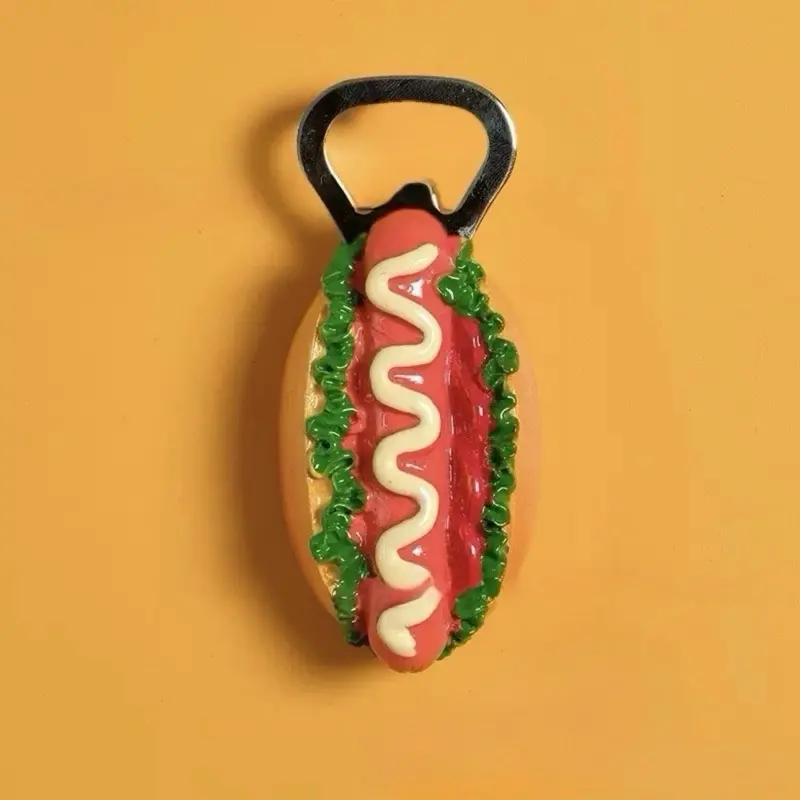 Hotdog Shaped Bottle Opener 2.5 x 4 inch Magnetic Refrigerator Opener Fun Hot Dog Design Kitchen Accessory Home Decor Utensils Utility