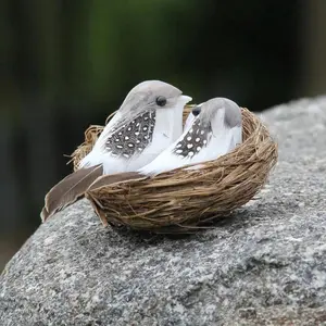 Simulation Bird Nest with Bird Eggs Set, Realistic Forest Landscape Ornament, Mini Birdhouse Decor for Garden Yard Background Photography Props