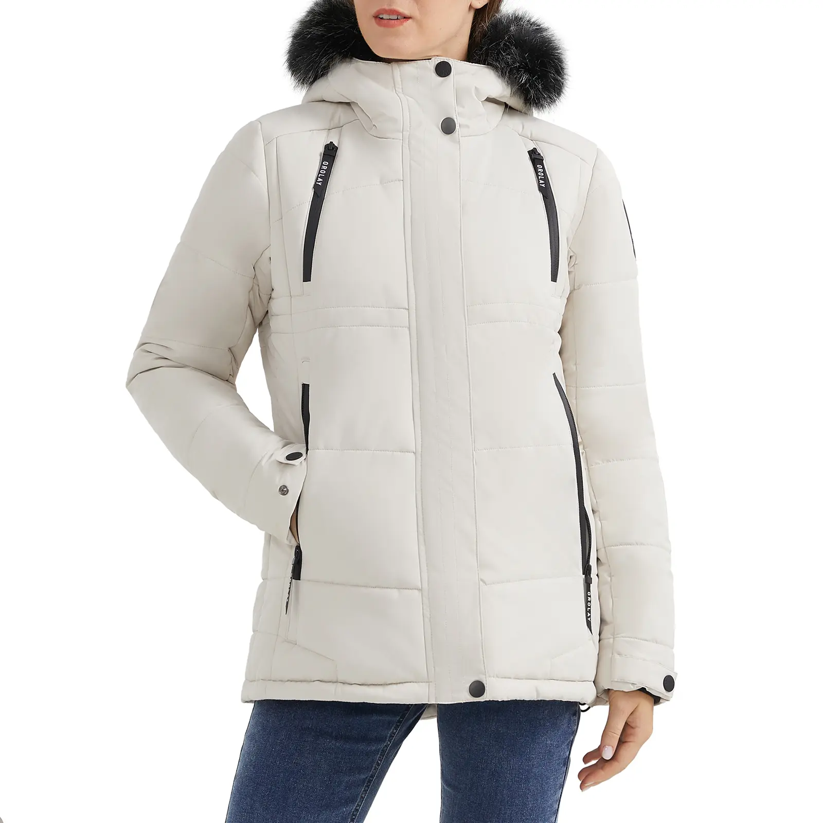 Orolay Women's Winter Warm Parka with Faux Fur Hood, Water-Repellent and Insulated Mountain Jacket for Casual Wear and Outdoor Activities Womenswear