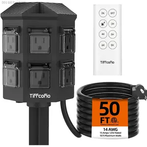 Outdoor Power Strip with 50 FT Extension Cord, 100FT Remote Control, Dusk to Dawn Light Timer Waterproof, 6 Grounded Outlets for Yard, Pool and Garden, ETL Listed (50 FT)DD14HUB STORE