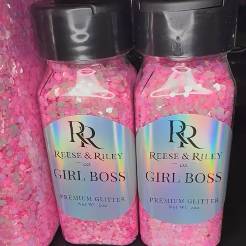 Reese & Riley Co. Girl Boss Premium Pink Shimmery Iridescent Chunky Glitter Mix - Nail Art Supply with Tumbler Glow, Videoready Shine, Kids Craft Magic, DIY Craft Boost for Resin Tumblers, Kids DIY Projects