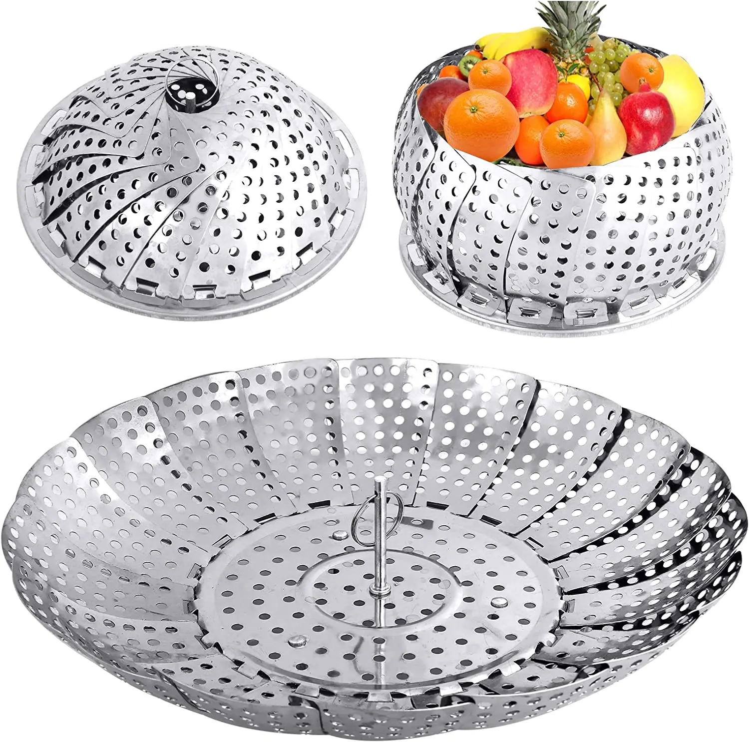 Veggie Vegetable Steamer Basket, Folding Steaming Basket, Metal Collapsible Stainless Steel Steamer Basket Insert for Cooking Food, Expandable Fit Various Size Pot(5.9" to 9.8") YLYL YLYL
