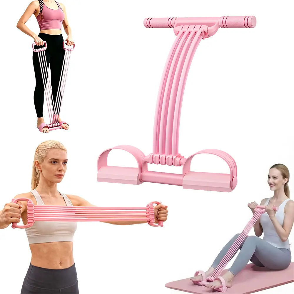 8-Strand Portable Pedal Resistance Trainer - Fitness Bands, Elastic Bands for Exercise, Home Gym Gear, Elastic Foot Pedal for Full Body & Abdominal Workouts