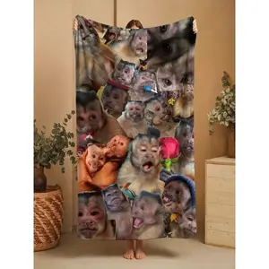 MNKY-Changuitos Funny Monkey Face Meme Collage Digital Pattern Printed Blanket - Skin-Friendly  Delicate Fleece, Warm And Not Stuffy, Bedroom Blanket, Warm Travel Blanket, Portable Throw Blanket, Perfect Gift For Christmas, Valentine's Day, Birthday, Hall