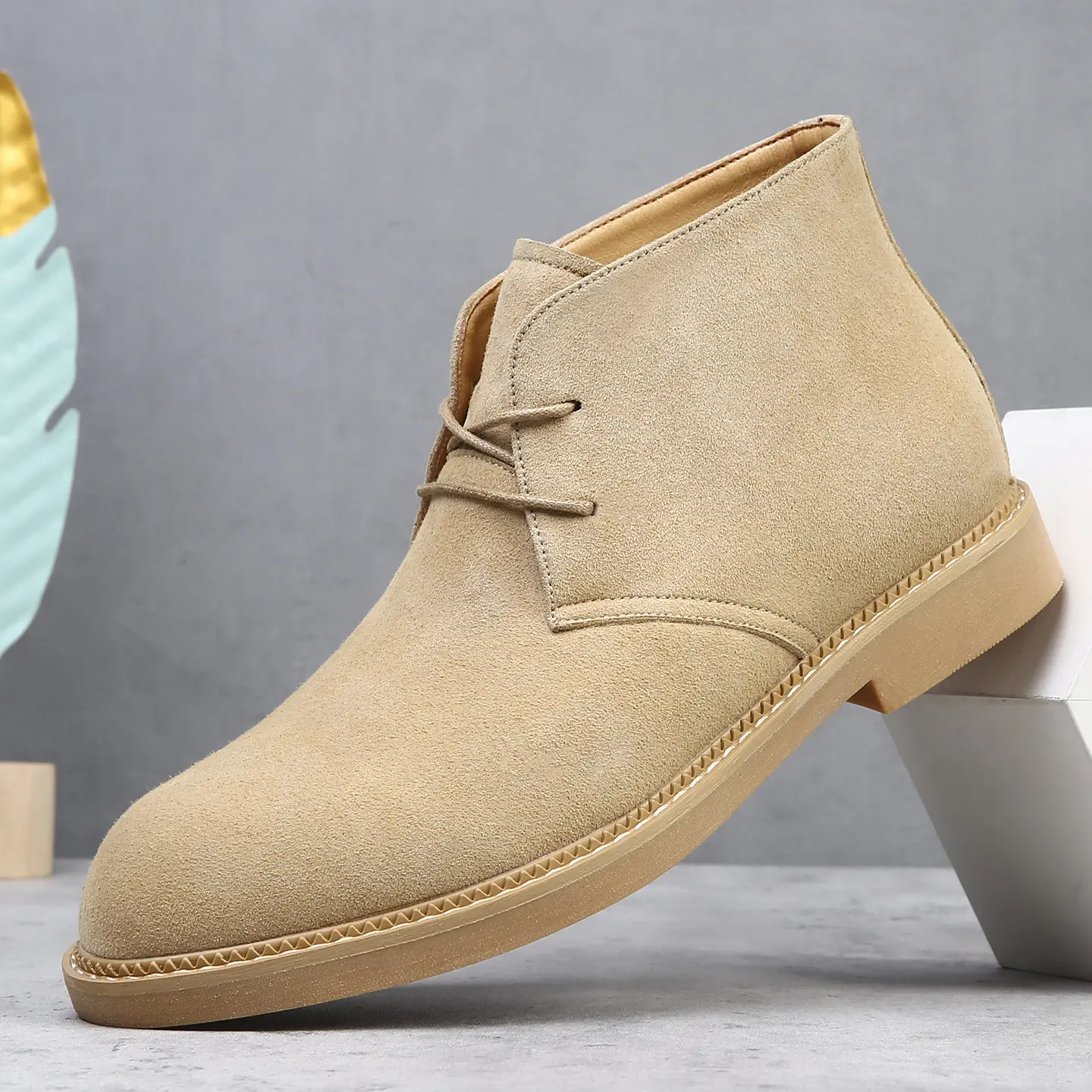 Brand GGOR Men's Desert Boots, Large Size 47 48, High-top British Retro Genuine Leather Trendy Versatile Casual Genuine Leather Boots