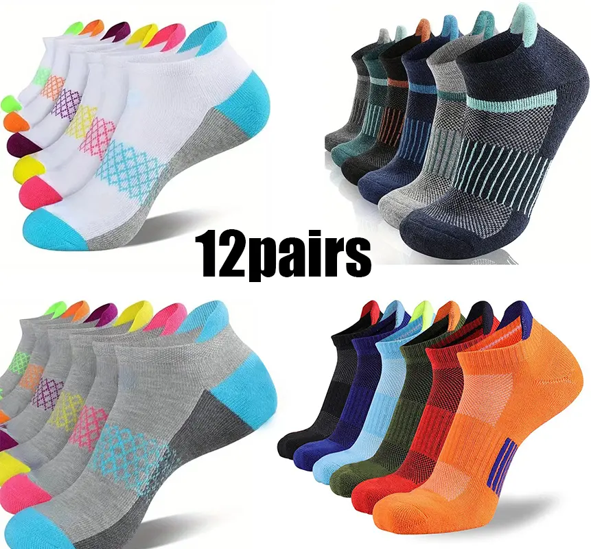 Men's Athletic Ankle Socks 6/12 Pairs, Professional Moisture Wicking Sports Socks, Cushioned Compression Breathable Casual Crew Socks for Running, Workout, Walking, Hiking, Gym & Daily Wear