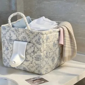 Boho Fabric Car Storage Basket,Versatile Collapsible Laundry Hamper with Handles, Foldable Floral Organizer for Clothes Toys Books, Multi-Purpose Fabric Storage Bin for Nursery Closet Car, Space Saving Home Decor Basket,easter basket quilted,mother's day