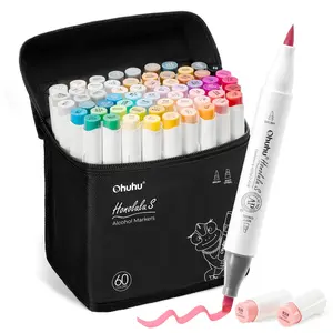Ohuhu Alcohol Markers: Brush & Soft Chisel - 60 Illustration-color - Dual Tips Drawing Markers for Artist Beginner Adult Coloring Illustration Sketching - Red Dot Award Winner - Honolulu S Series of Ohuhu