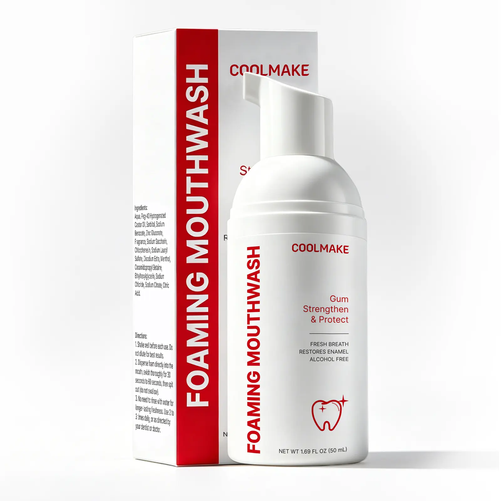 COOLMAKE Foaming Mouthwash｜Alcohol‑Free No‑Rinse Formula  Strengthen Gums, Reduce Gum Bleeding & Refresh Breath Long‑Lasting pH‑Balanced, Sugar‑Free Portable Mousse Mouth Wash for Daily Oral Care