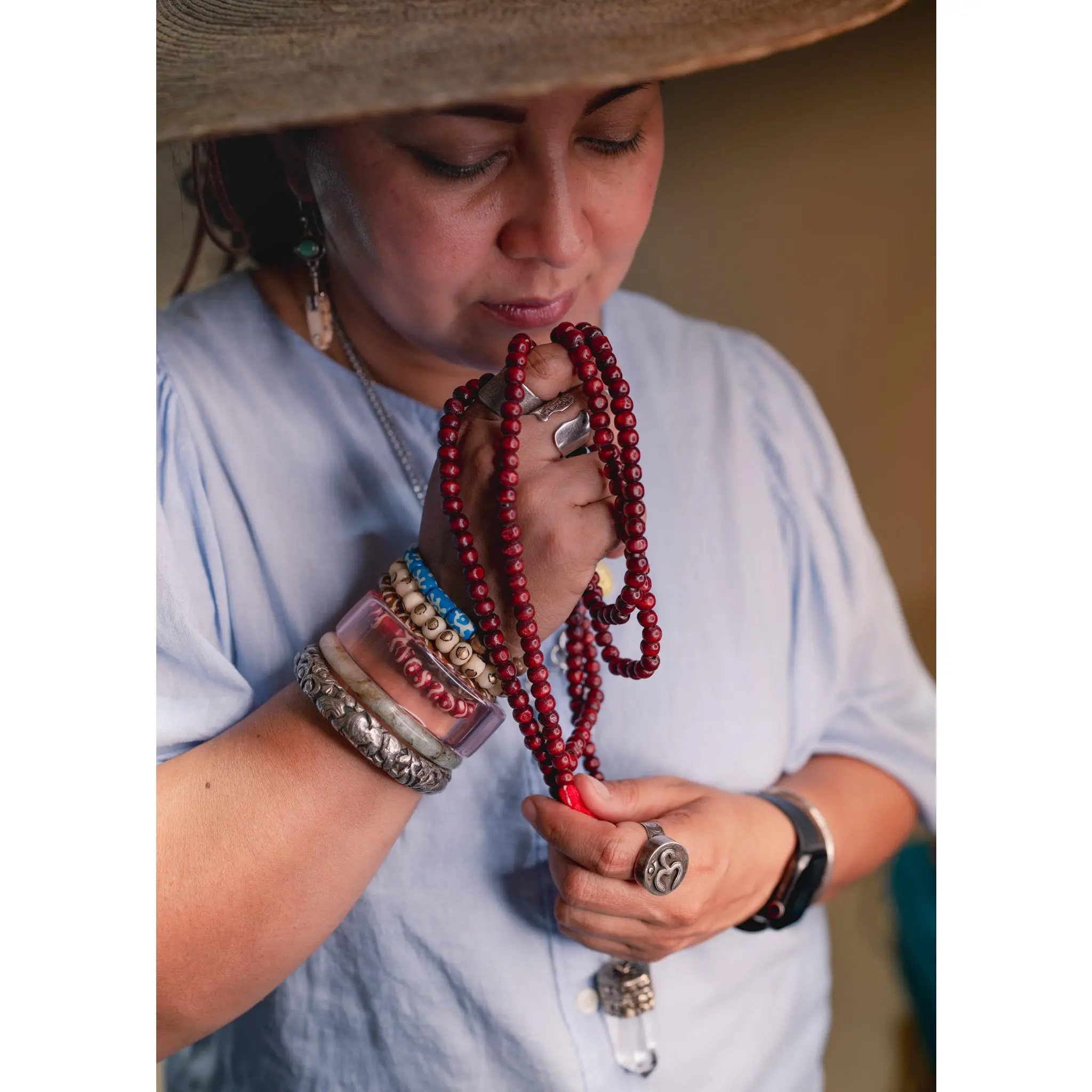 Burgundy Red Mala: 108 Wood Tibetan Prayer Beads, Rosary