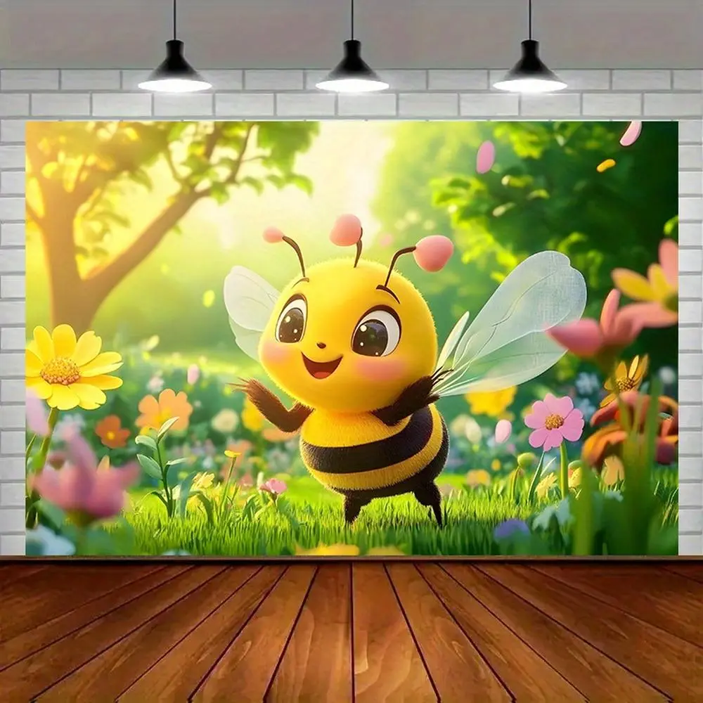 Cozy Modern Farmhouse Little Bee Amber Glow Polyester Banner - 1pc Room Photo Backdrop, Wall Ornament, Outdoor Decor for Birthday Festive Party Home Supplies