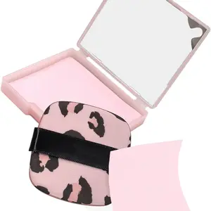 3-In-1 Oil Blotting Paper Set, Face Oil Absorbing Sheet with Portable Mirror & Adhesive Makeup Puff, 100 Sheets, Leopard Print