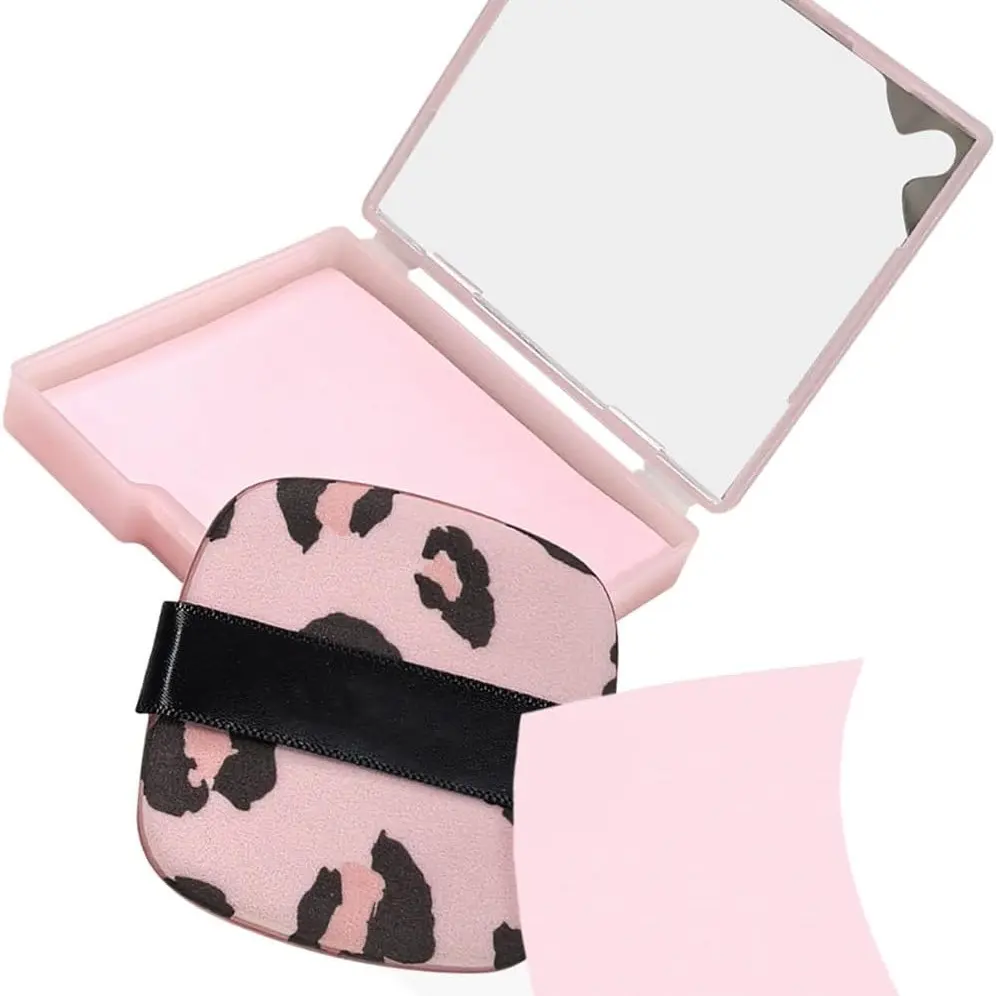 3-In-1 Oil Blotting Paper Set, Face Oil Absorbing Sheet with Portable Mirror & Adhesive Makeup Puff, 100 Sheets, Leopard Print, Beauty Tools Set, Cosmetic Tools, Makeup Accessories, Cosmetics Accessories
