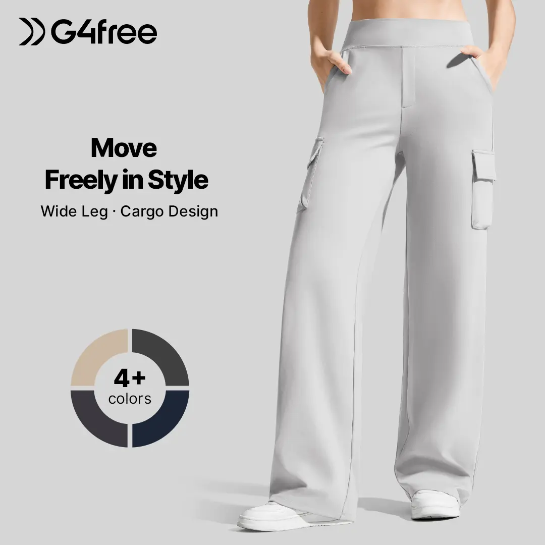 G4Free EverGoing Women's High Waisted Wide Leg Cargo Pants - 4 Pockets, Stretch, Basic Bottom, Casual Fashion Bottoms