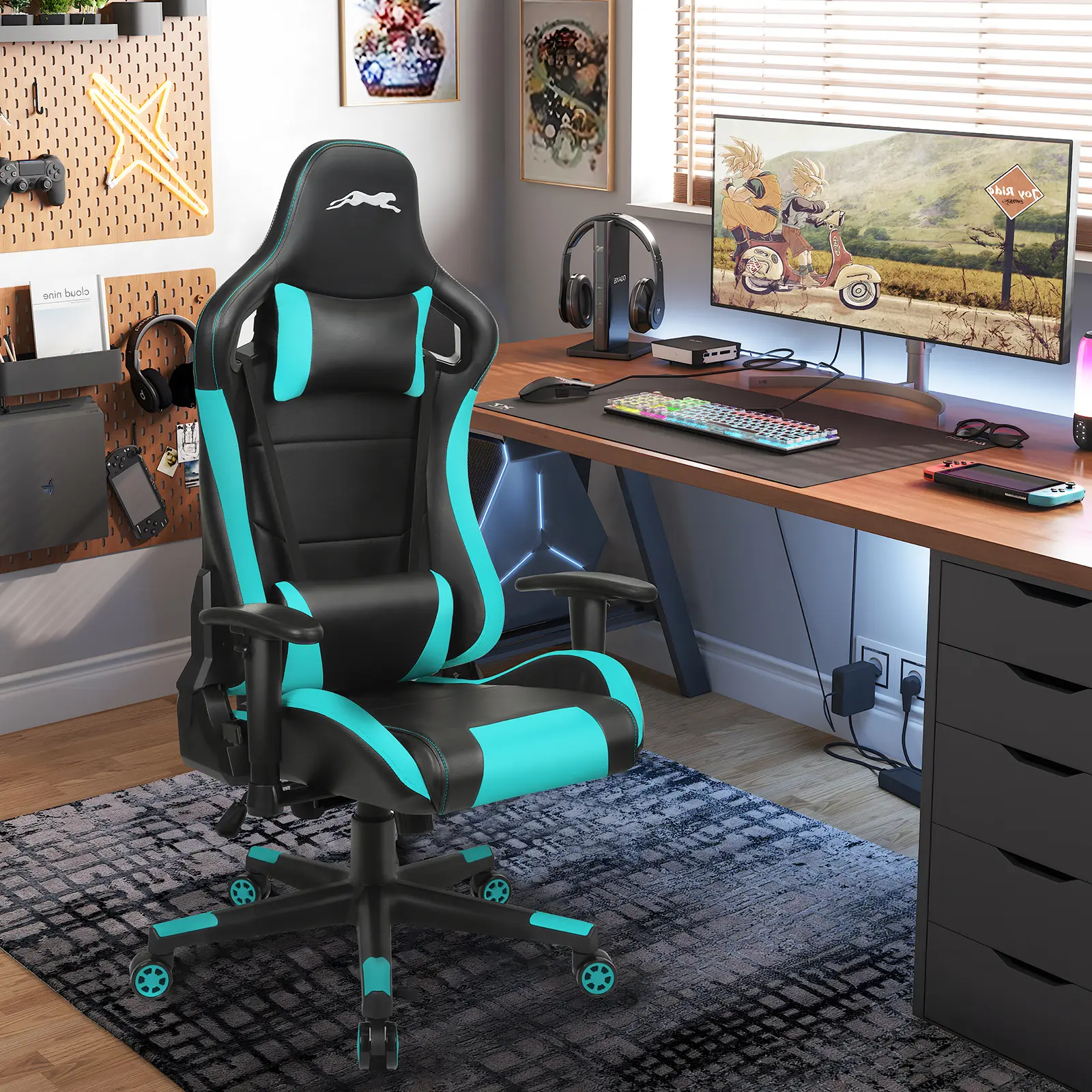Leopard High-end Gaming Chair, High Back PU Leather Office Chair, Adjustable Video Gaming Chairs, Swivel Racing Chair with Armrest, Ergonomic Gaming Chair, Chairs For Gaming