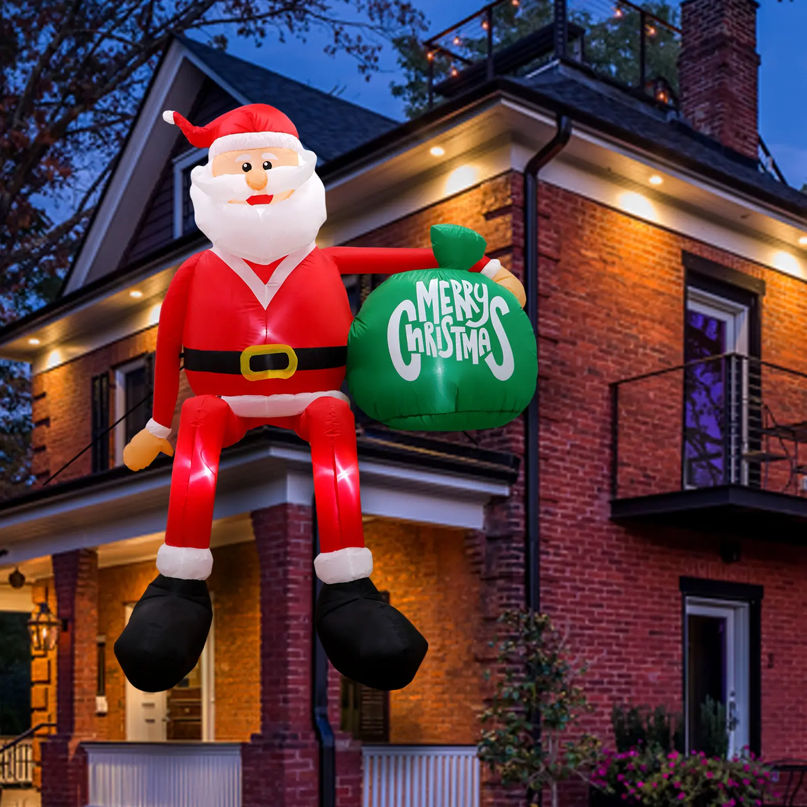 Giant Santa Claus Inflatable Outdoor Decoration, Climbing Santa with LED Lights, Fast Inflation Blower, All-Weather Polyester Garden Decor