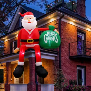 Giant Santa Claus Inflatable Outdoor Decoration, Climbing Santa with LED Lights, Fast Inflation Blower, All-Weather Polyester Garden Decor
