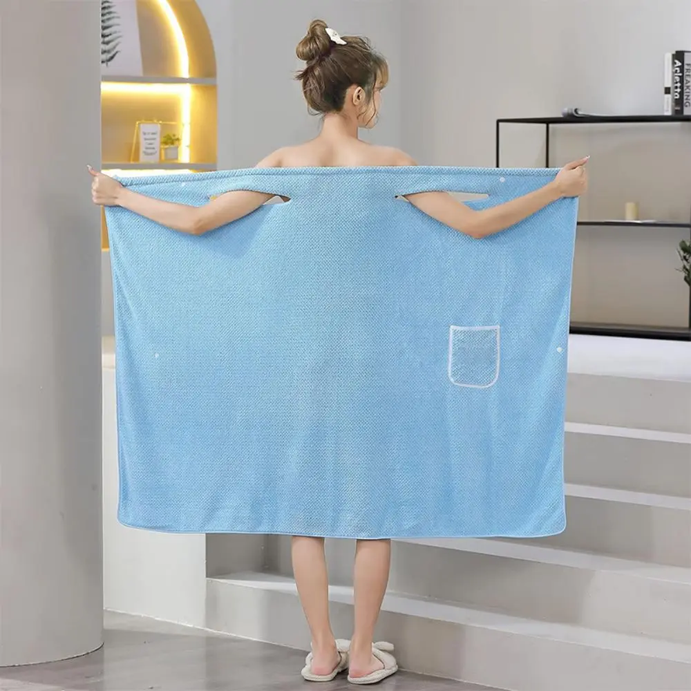 Women's Wearable Bath Towel Robe, Soft Absorbent Non-Fall off Bathroom Wrap, Home Use Bathrobe, Comfortable and Durable Fabric, Bathing Robe