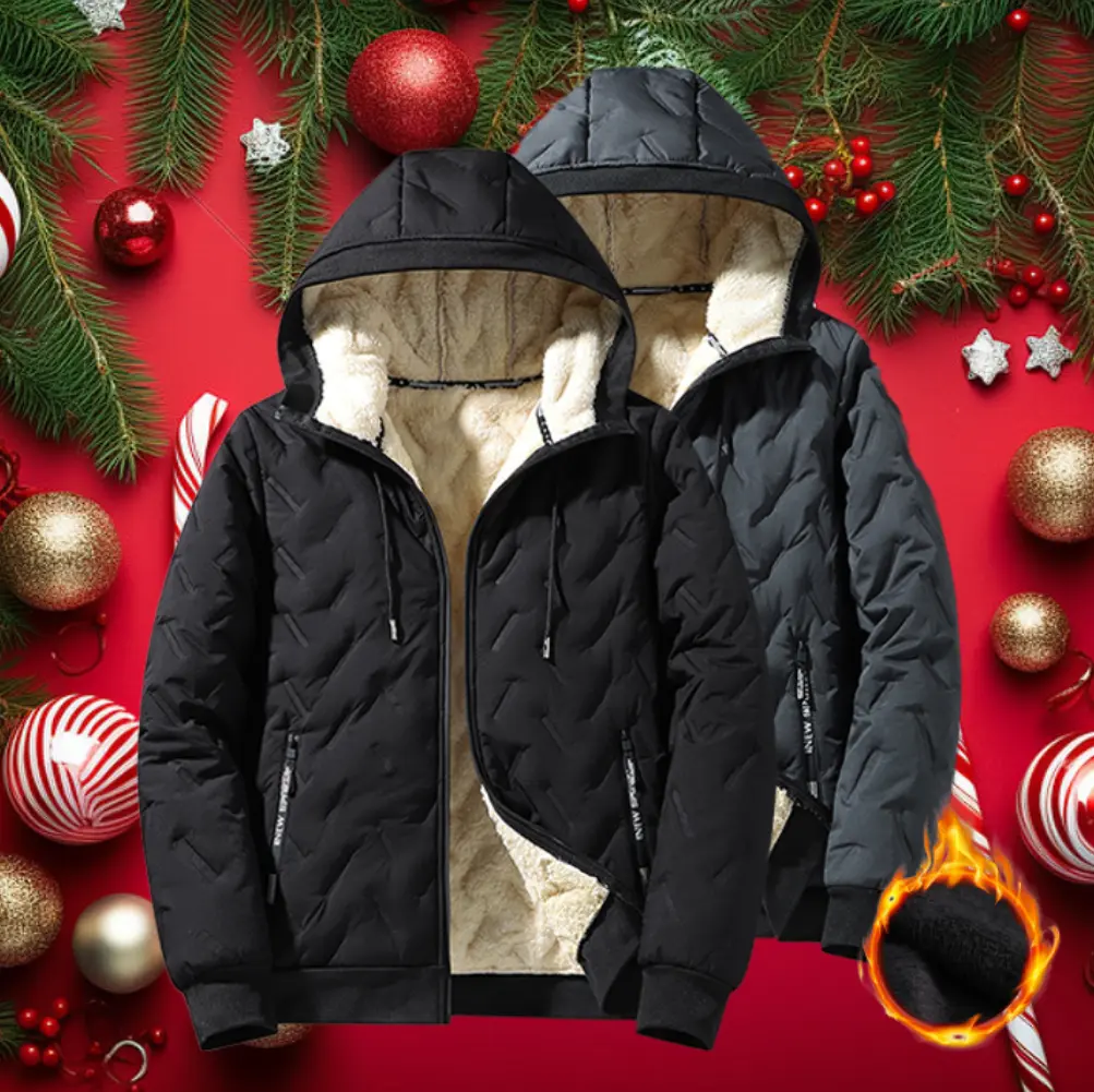 2026 New Stylish Men's Hooded Cotton Jacket, Long Sleeve Menswear Tops, Fleece-Lined Warm Clothes with Ultrasonic Cotton Toothbrush Design Stylish Menswear