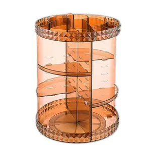 V-HANVER 360 Rotating Makeup Organizer Perfume Organizer Coffee Color Cosmetic Storage Display Case Large Capacity Beauty Holder Adjustable Partition Height for Bedroom Dresser or Bathroom Vanity FHC