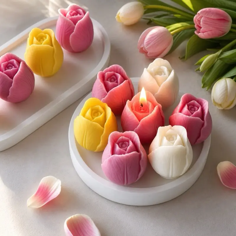 Handmade Multi-Color Flower-Shape Tulip Candle Set - Nature-Infused Home Decor Gift, Crafted with Love for Room Decoration