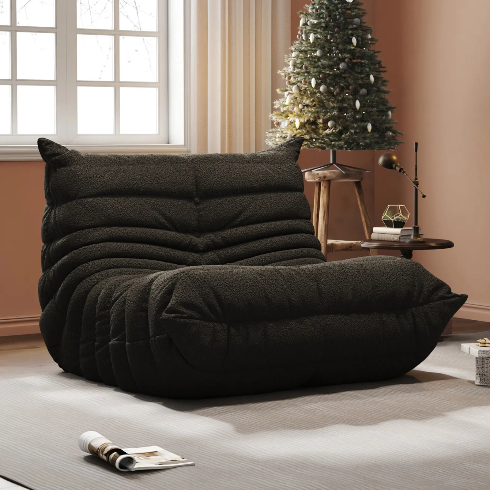 Togo Teddy Fleece Casual Bean Bag Chair - 1/2/3-Seater Armless Boneless Lazy Sofa, High Resilience Memory Foam, Durable Non-Slip Base, Ergonomic Design, Pre-Assembled, Year-Round Cozy Home Decor, Limited Fall Deal