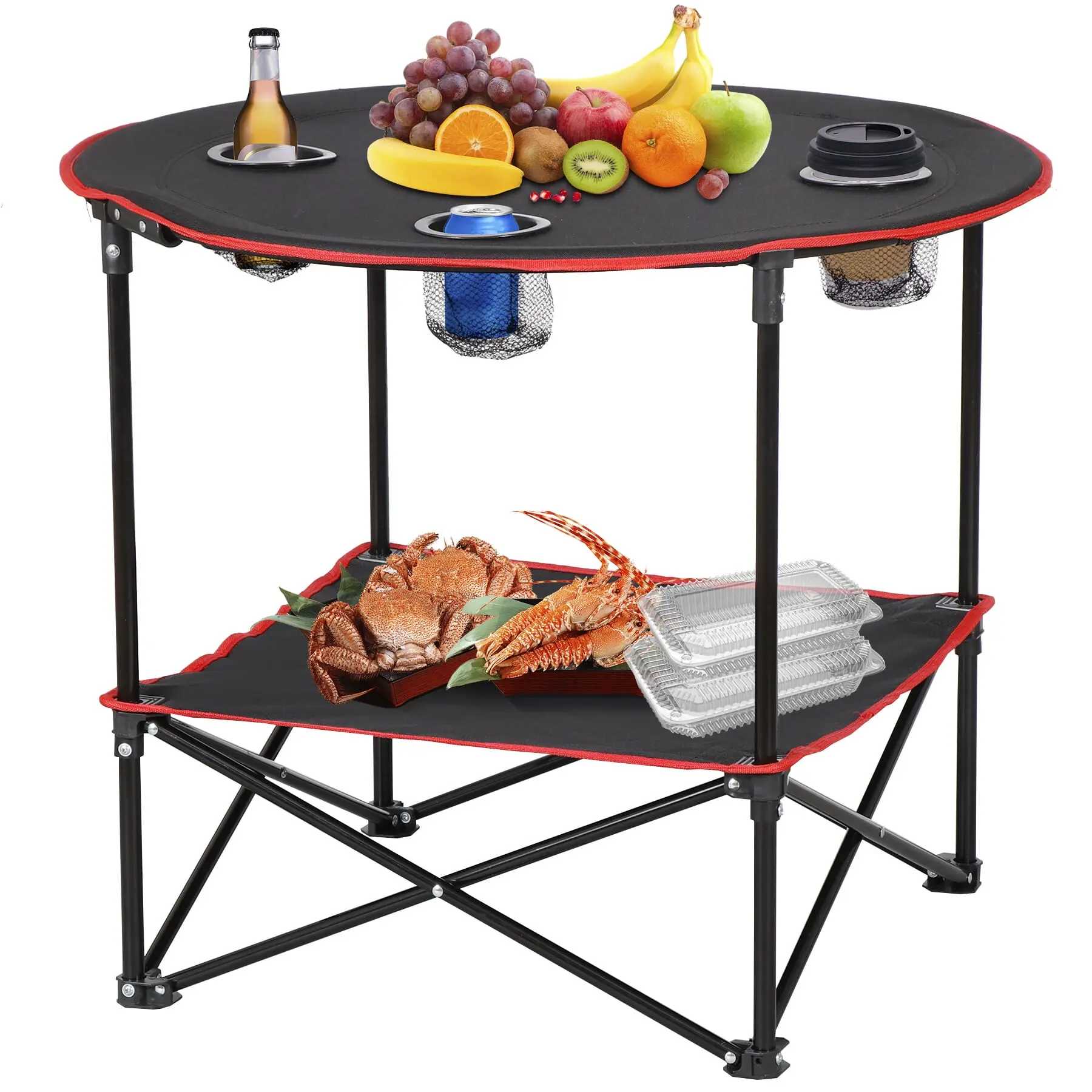SEGAWE Bag-Pack Portable Lightweight Outdoor Table - Foldable Camping Picnic Table with PE+Steel Strength, Lower Shelf, Fold & Go Carrying Bag, BBQ Serving Top, Outdoor Patio Furniture Accessory
