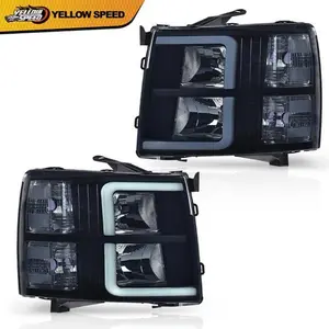 Fit For 2007-2013 Chevy Silverado LED DRL Headlights Headlamps Black/Smoked Pair
