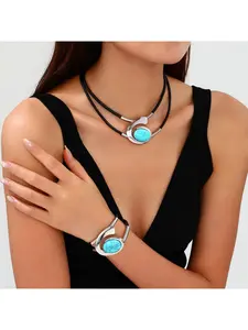 European and American Bohemian Style Spiral Snail-Shaped Acrylic Gemstone Matching Boho Jewelry Set for Women, Necklace and Bracelet Combination