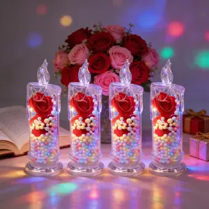 4-Pack Romantic Rose LED Candle Lights – Aesthetic Valentine’s Wedding Proposal Decor, Cozy Ambience for Dinners, Birthdays, Camping, and Bar Tables – Viral Gift Idea for Her