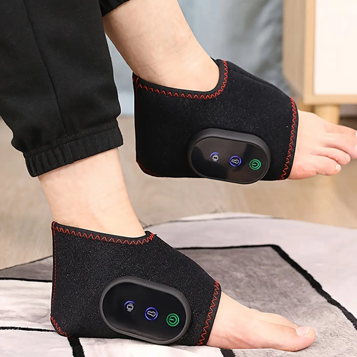 Ankle heating massager, 3 vibration modes, 3 heating modes, USB charging, Foot Massage, Triple Method Foot Massager with 3 Vibration Modes, Wireless & Portable 3-in-1 Massager, Heated Ankle Wrap, 3 Mode, 3Heat Level, Abs, Battery Powered