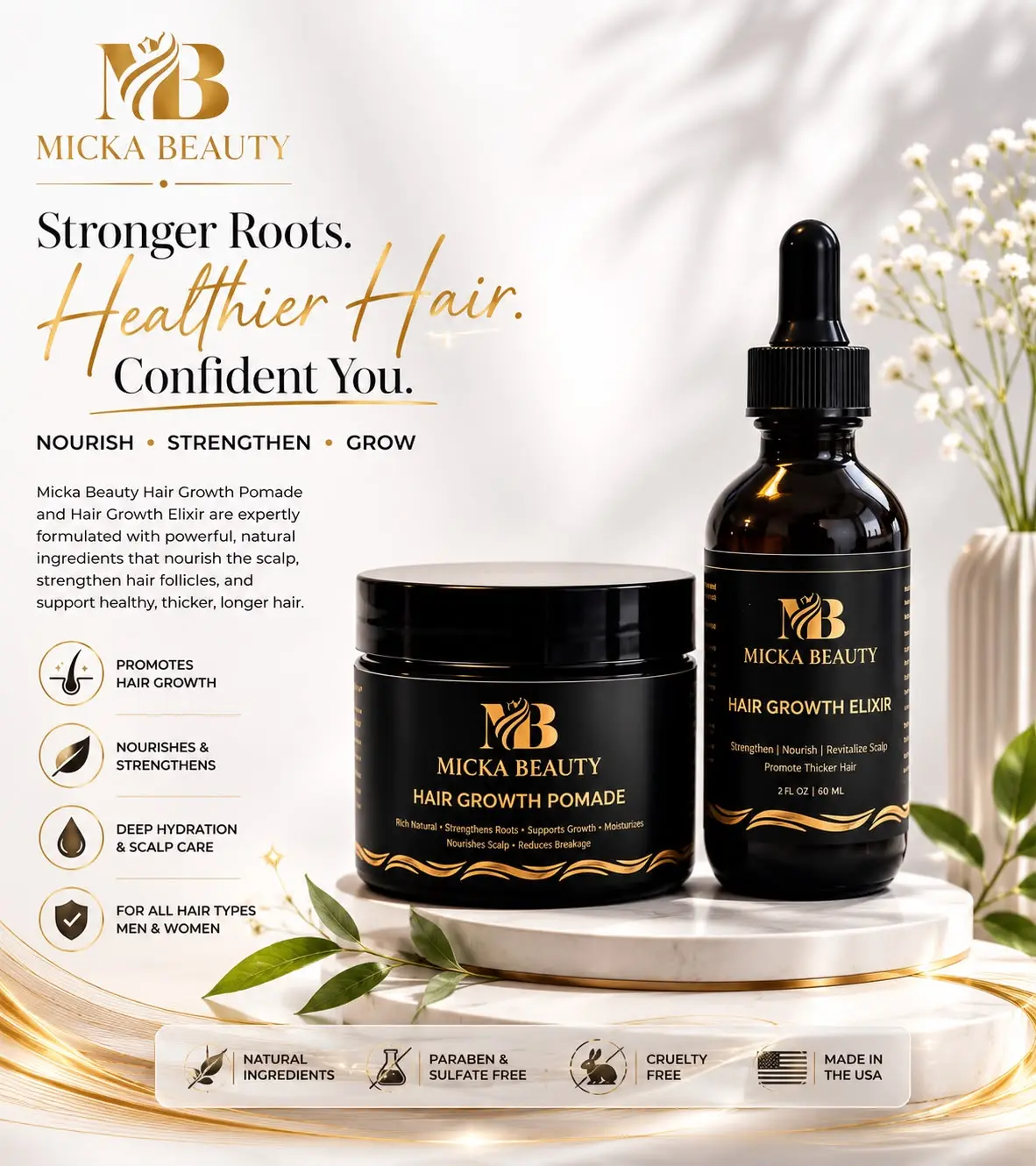 Micka Beauty Hair Growth Pomade , Hair Growth Elizer 2 oz (Hair Care Balm, Single Item) - 6oz Hair Care