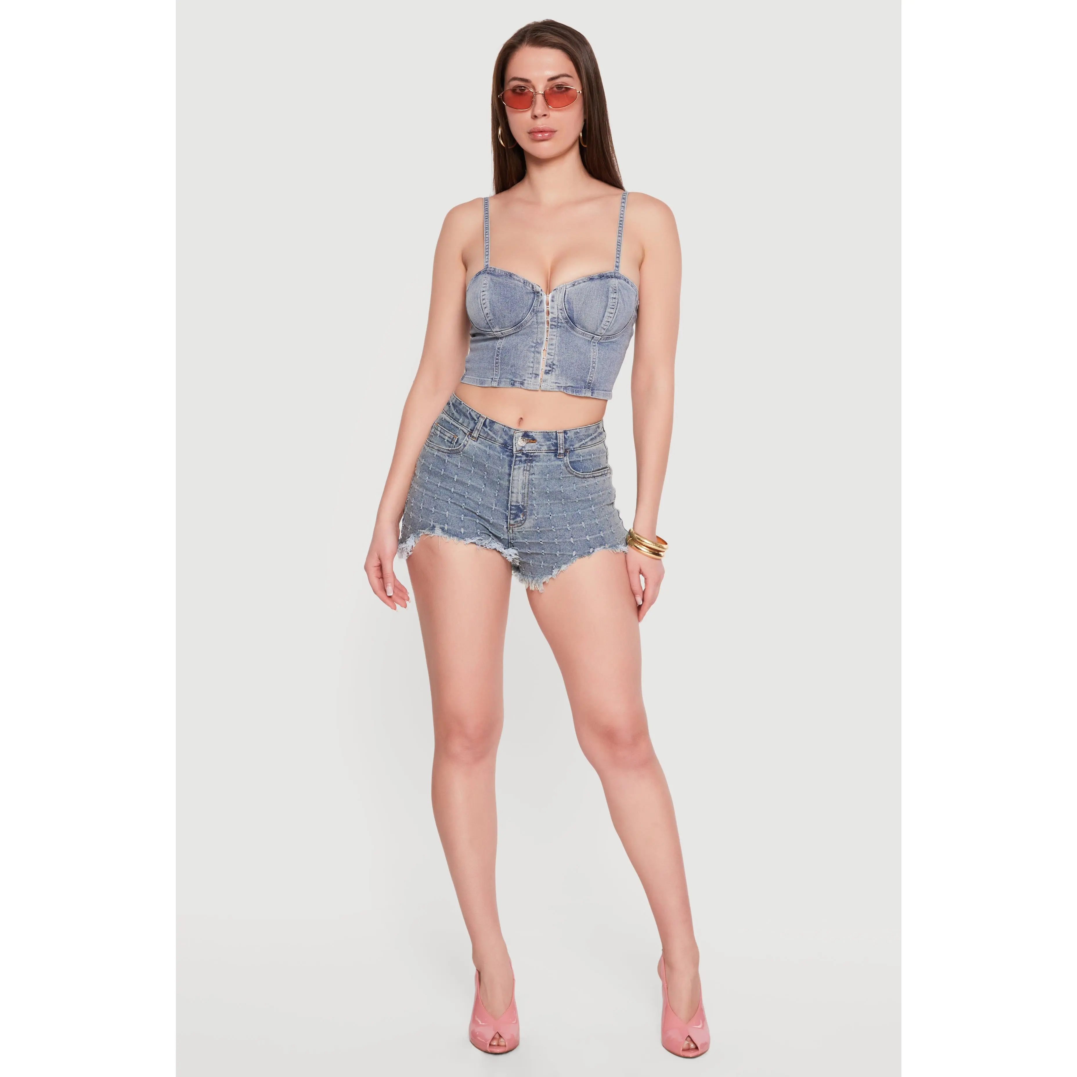 Cropped Denim Bustier Top