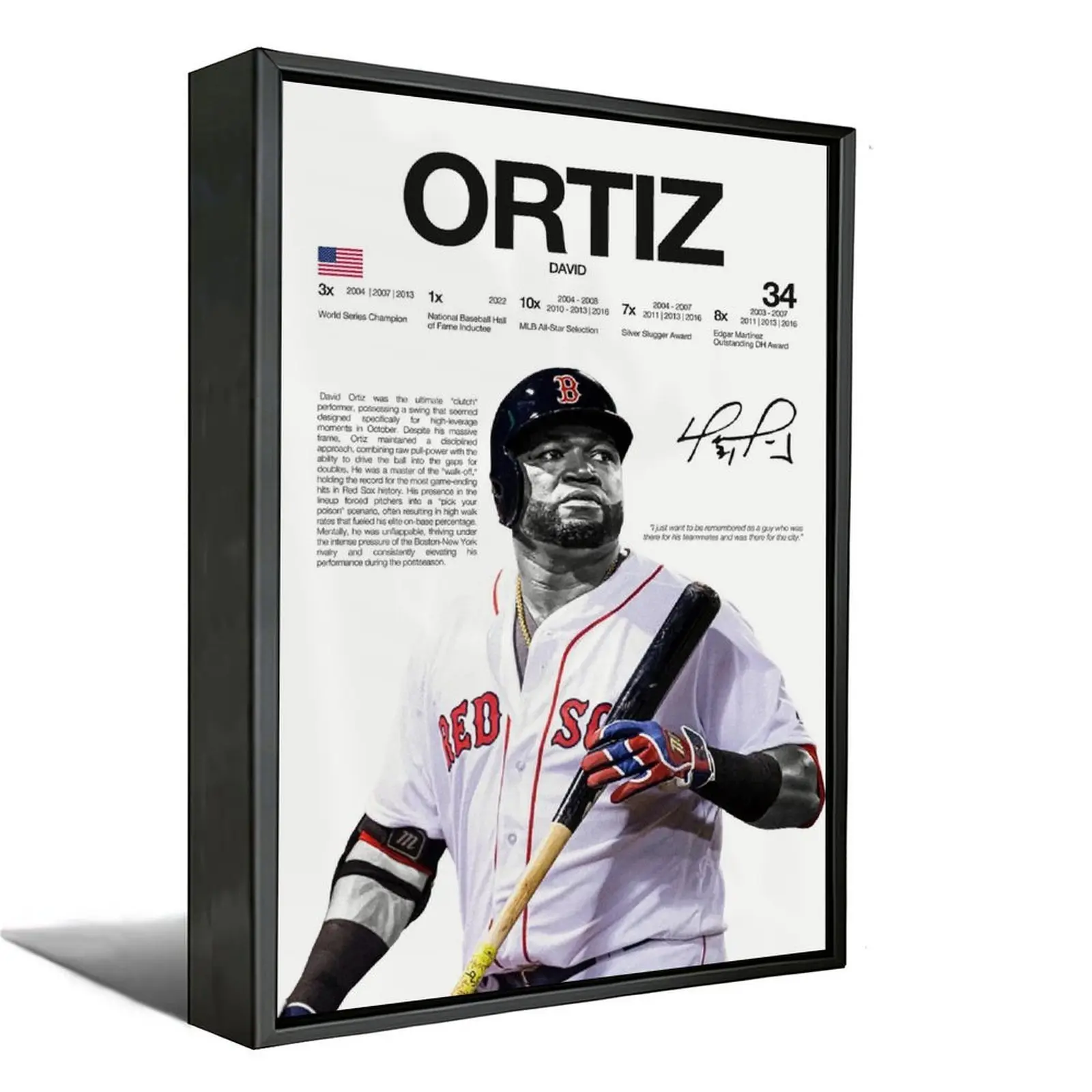 Signed MLB Career Stats Canvas Wall Art Collectibles - Retro Newspaper-Style Baseball Stars Posters (David Ortiz, Bobby Witt Jr, Clayton Kershaw) - Home Decor for Living Room, Bedroom, Ideal Gift for Red Sox, Dodgers Fans