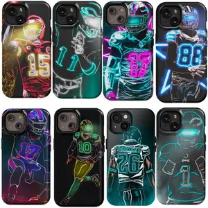 Custom Neon American Footballer Rubber Phone Case - Dual-Layer Shockproof Polycarbonate Cover, Impact-Resistant Durable Mobile Accessory for iPhone 12 13 14 15 16 17 Pro Max Mini