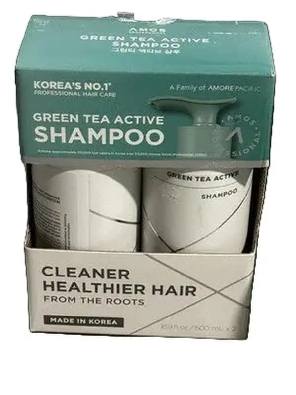 AMOS Professional Green Tea Active Shampoo 500mL x2 Korea Hair Care Set