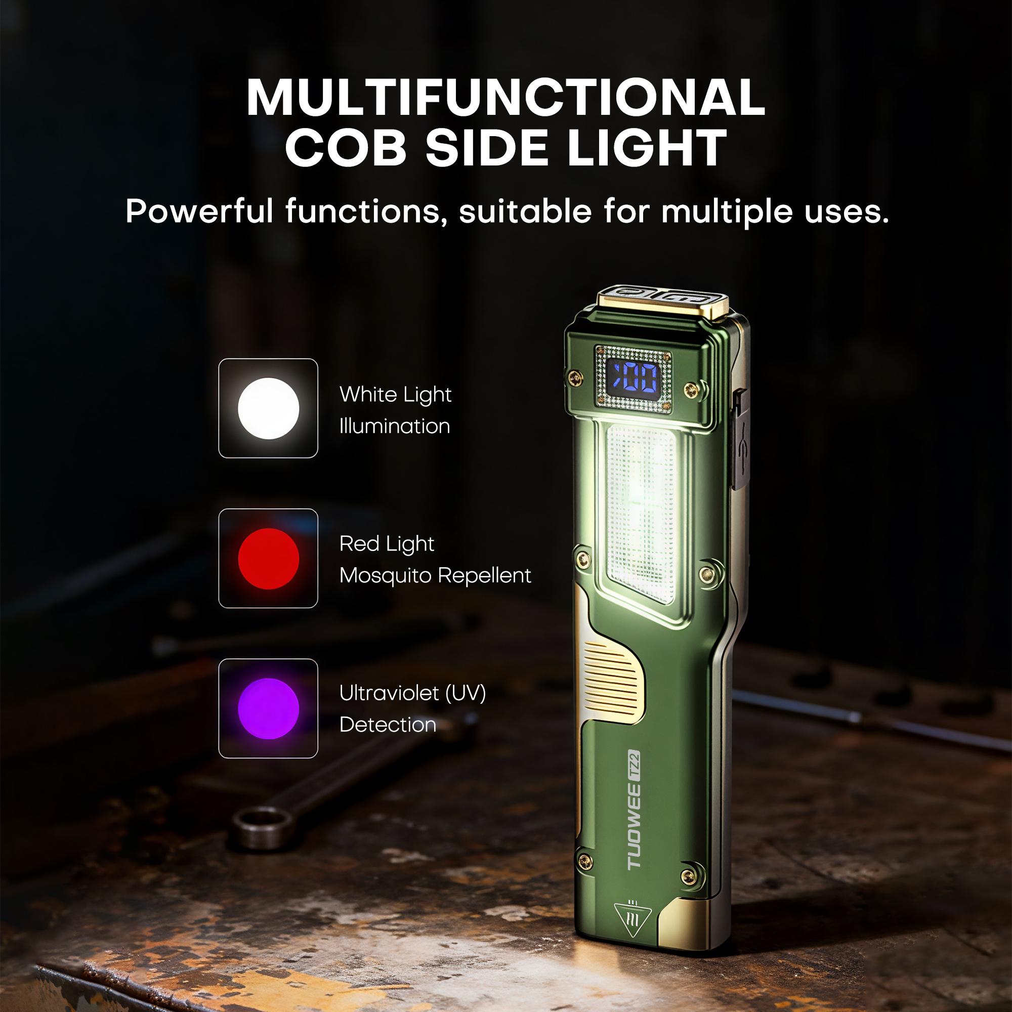 EDC Flat Tactical Torch, Red Alert Light, UV And White LED Combo Side Illumination, Portable Light, Outdoor Emergency Work Triple Illumination (Black), Rechargeable, Battery Level Indicator