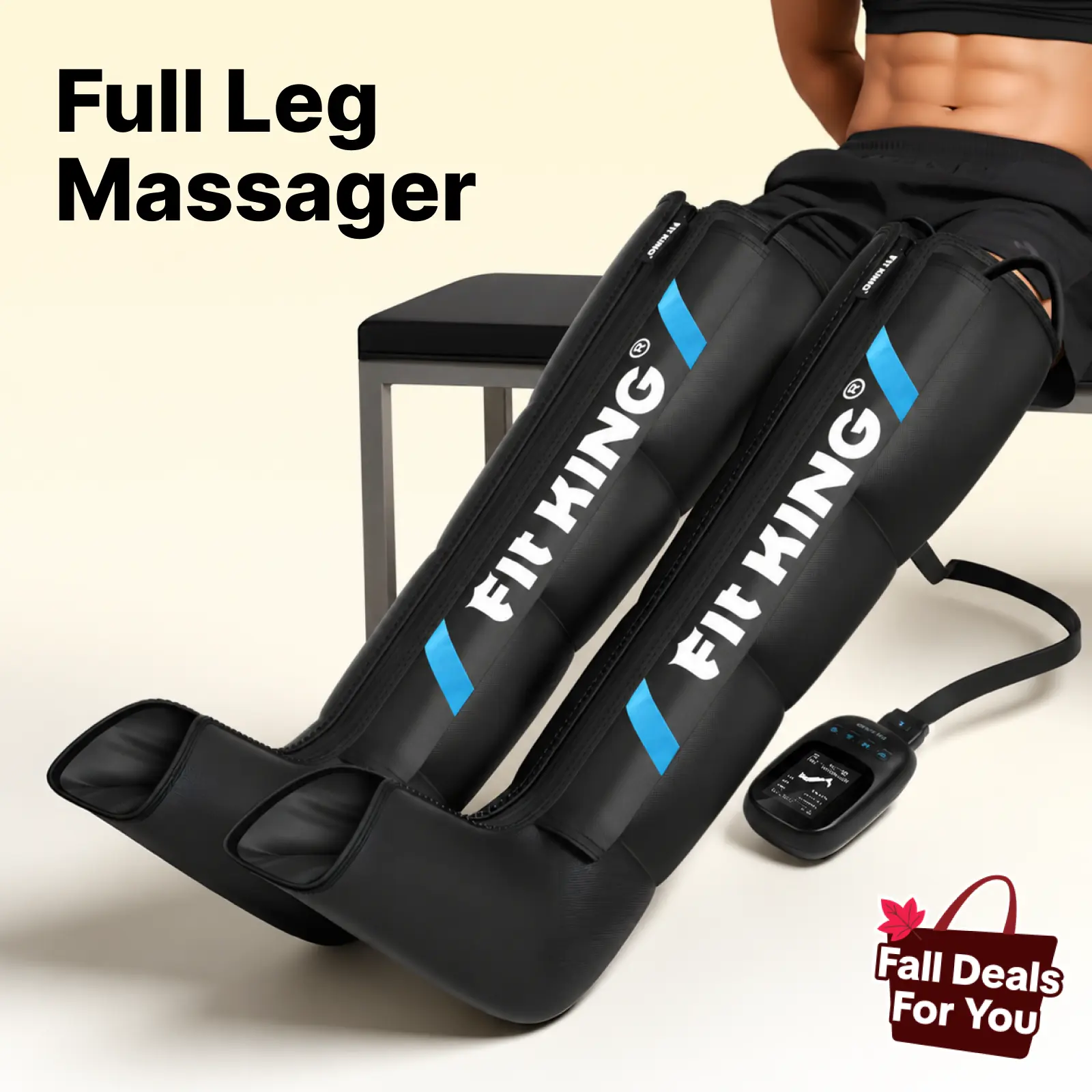 FIT KING Full-Leg Air Compression Massager with 4 Large Airbag Chambers, Fast Recovery System for Calf, Thigh & Foot, Gym Selfcare, Knee Pain Relief & Improved Circulation for US Runners, Evening Relaxation