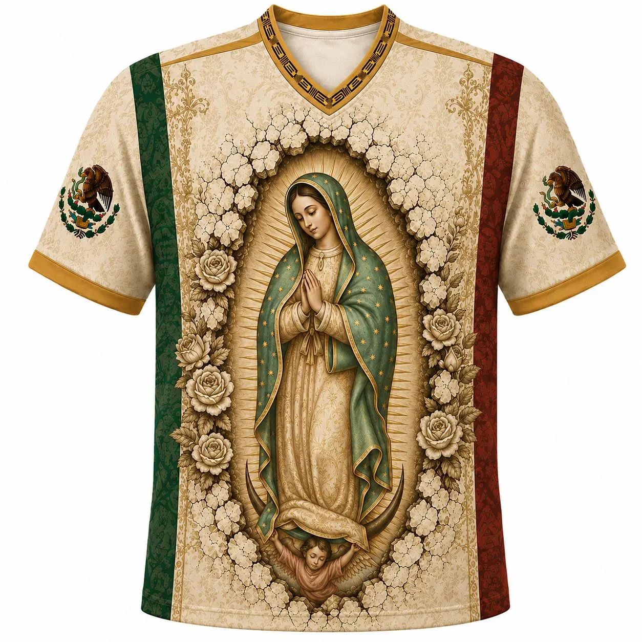 Mexican Virgin Mary Soccer Jersey, Guadalupe Catholic Football Shirt, Mexico Flag Heritage Graphic Tee, Christian Faith Streetwear Jersey, Unisex Gift for Men Women 2026