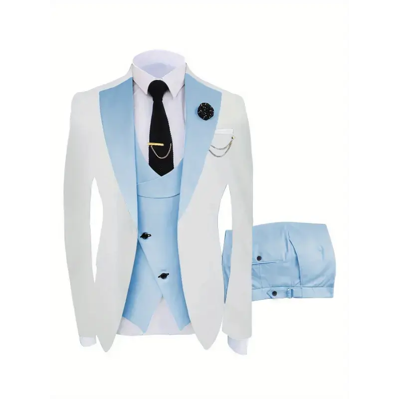Men'S 3pcs Suit for Groomsmen, Slim Fit Wedding Dance Tuxedo, Elegant Formal Event Dress,   Shirt Pants Sleeve Top western clothing Menswear Workwear