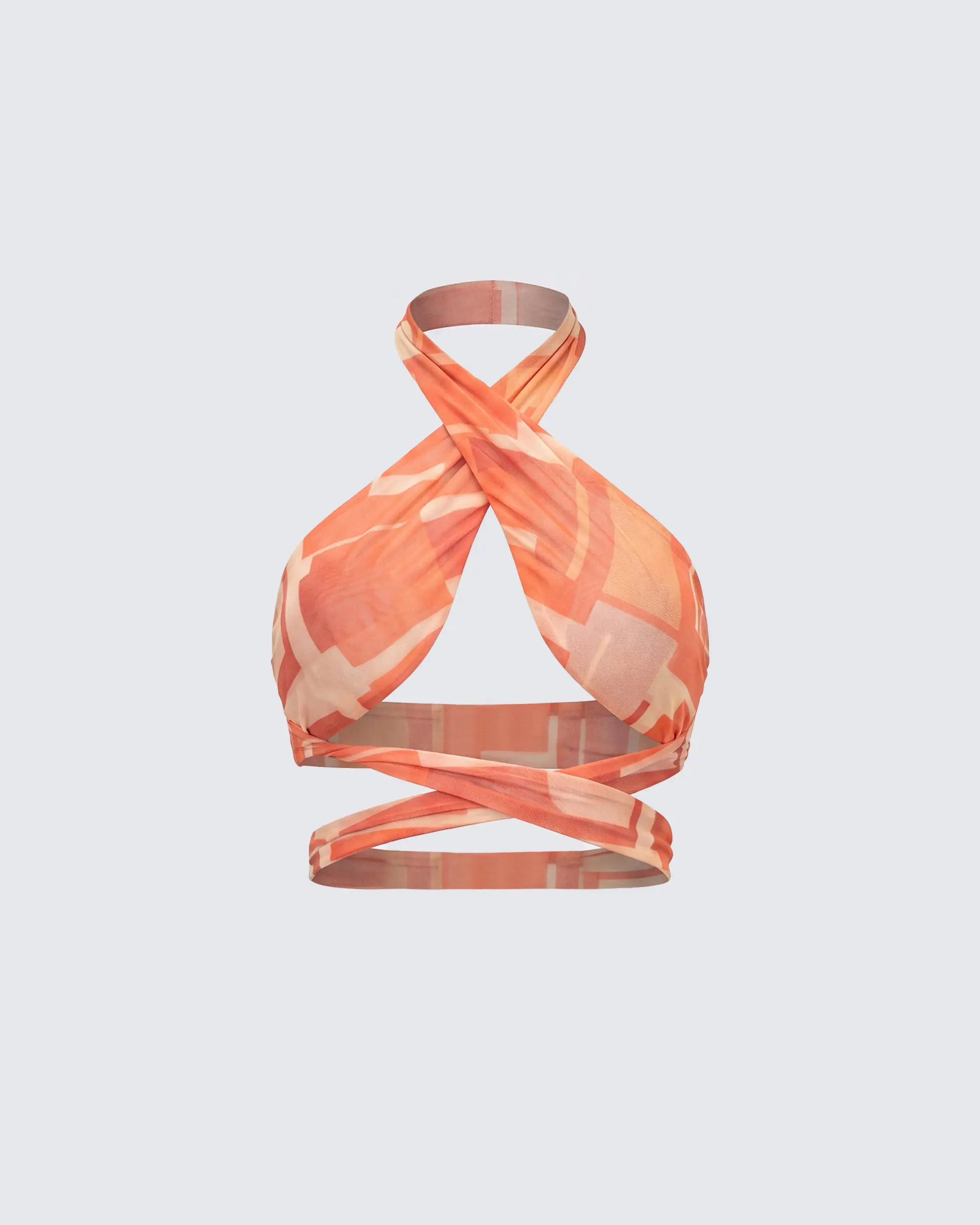Women's Sophie Say My Name 2-Piece Tan Geometric Print Crop Halter Neck Wrap Cutout Fitted Beach Top & Gloves Accessories Set, Crop Tops