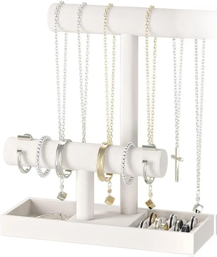 Bracelet and Necklace Holder for Selling - Style 2 Boxes, Velvet Jewelry Necklace Display Organizer Stand Beige